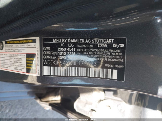Aukcja sprzedaży 2008 Mercedes-benz C 300 Sport, vin: WDDGF54XX8F177123, numer aukcji: 45184549