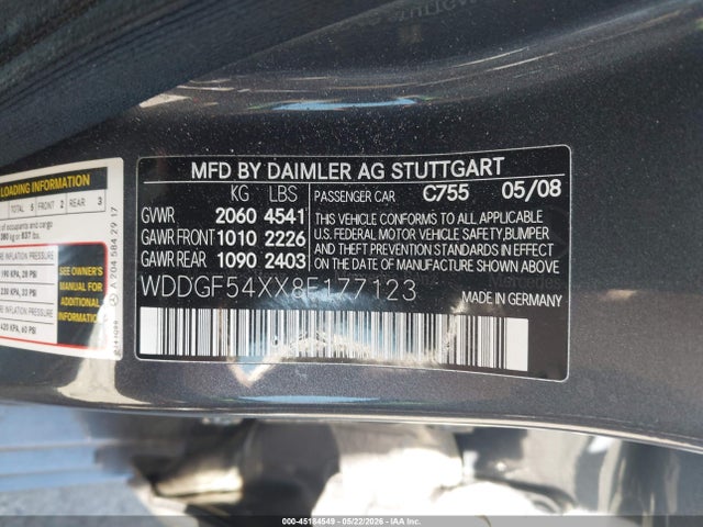 Aukcja sprzedaży 2008 Mercedes-benz C 300 Sport, vin: WDDGF54XX8F177123, numer aukcji: 45184549