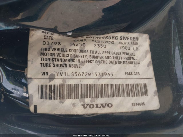 Продаж на аукціоні авто 1998 Volvo S70 Glt, vin: YV1LS5672W1531965, номер лоту: 45184548