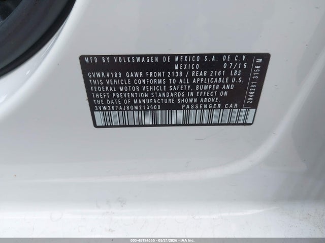 Aukcja sprzedaży 2016 Volkswagen Jetta 1.4t S, vin: 3VW267AJ8GM213600, numer aukcji: 45184555