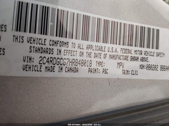 2C4RDGCG7HR848018 Dodge Grand Caravan Sxt