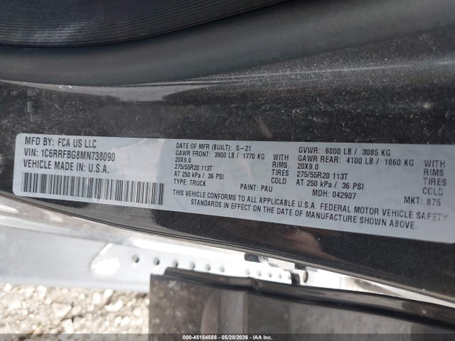 Продажа на аукционе авто 2021 Ram 1500 Big Horn  4x4 6'4 Box, vin: 1C6RRFBG8MN738090, номер лота: 45184588