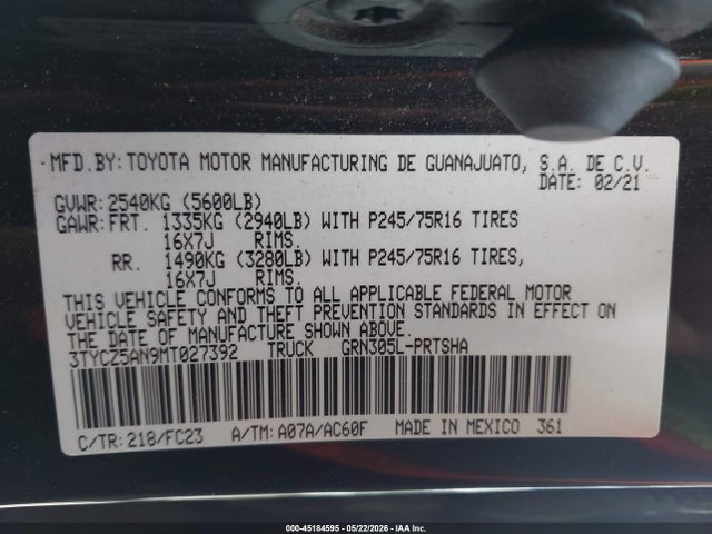 Aukcja sprzedaży 2021 Toyota Tacoma Sr5 V6, vin: 3TYCZ5AN9MT027392, numer aukcji: 45184595