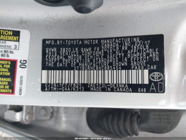 Продажа на аукционе авто 2017 Toyota Corolla Le, vin: 2T1BURHE8HC885454, номер лота: 45184651