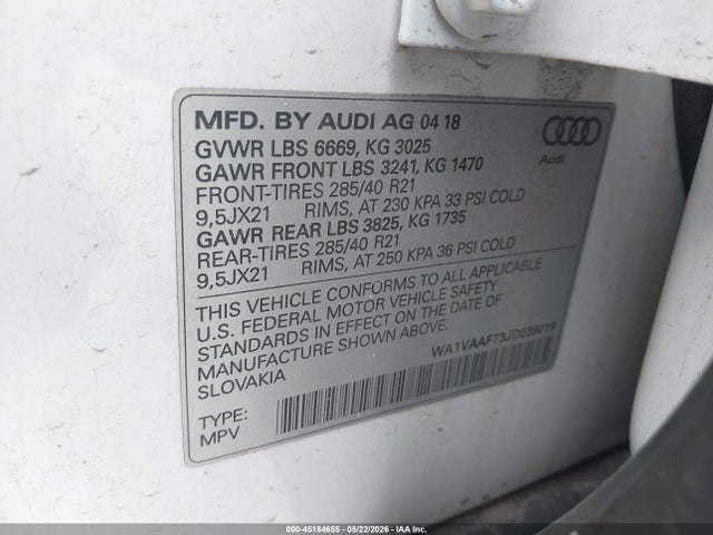 Продажа на аукционе авто 2018 Audi Q7 3.0t Premium, vin: WA1VAAF73JD039019, номер лота: 45184655