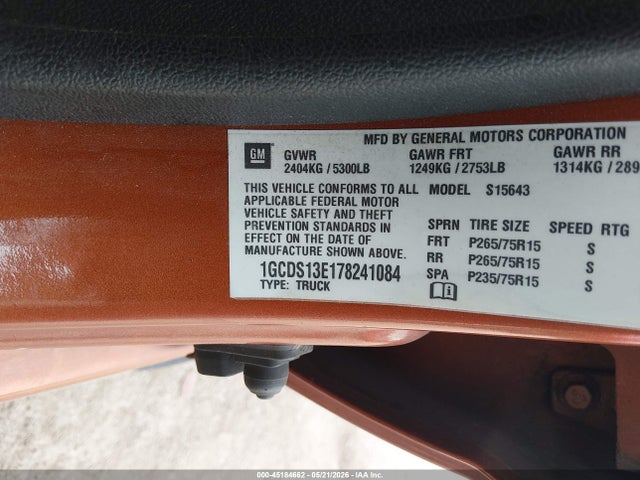 2007 Chevrolet Colorado Lt მანქანა იყიდება აუქციონზე, vin: 1GCDS13E178241084, აუქციონის ნომერი: 45184662
