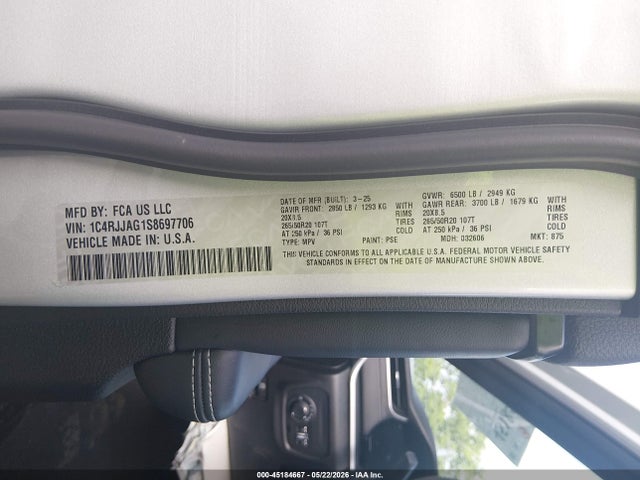 Aukcja sprzedaży 2025 Jeep Grand Cherokee L Altitude X 4x2, vin: 1C4RJJAG1S8697706, numer aukcji: 45184667