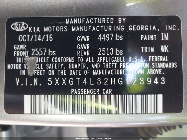 KIA Optima Lx 2017 5XXGT4L32HG123943 Image 9