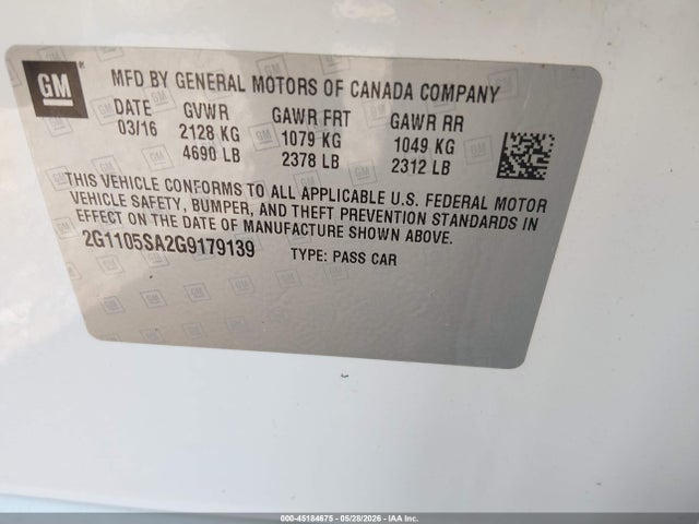 Продажа на аукционе авто 2016 Chevrolet Impala 1lt, vin: 2G1105SA2G9179139, номер лота: 45184675