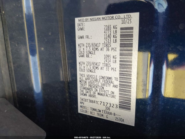 45184678 :رقم المزاد ، 5N1BT3BB4TC717323 vin ، 2026 Nissan Rogue Sv مزاد بيع