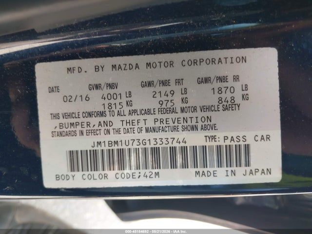 Продажа на аукционе авто 2016 Mazda Mazda3 I Sport, vin: JM1BM1U73G1333744, номер лота: 45184692