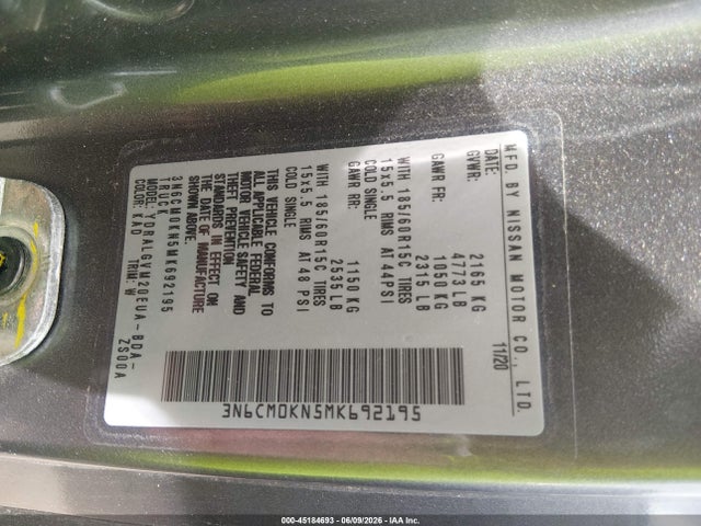Aukcja sprzedaży 2021 Nissan Nv200  Cargo Sv Xtronic Cvt, vin: 3N6CM0KN5MK692195, numer aukcji: 45184693