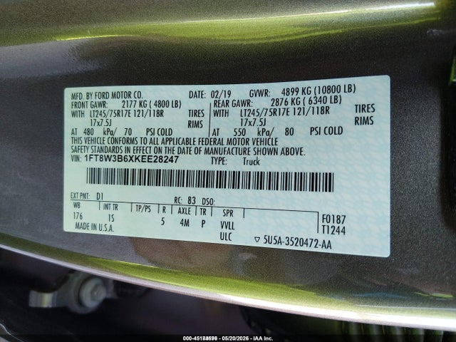 Продаж на аукціоні авто 2019 Ford F-350 Xl, vin: 1FT8W3B6XKEE28247, номер лоту: 45184696
