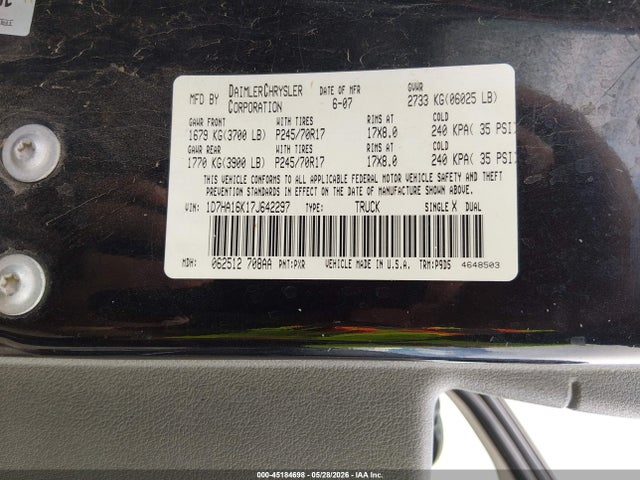 Aukcja sprzedaży 2007 Dodge Ram 1500 St, vin: 1D7HA16K17J642297, numer aukcji: 45184698