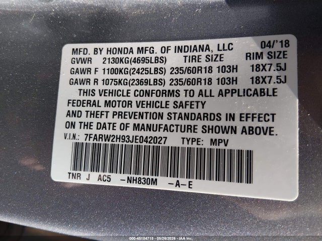 7FARW2H93JE042027 Honda Cr-v Touring