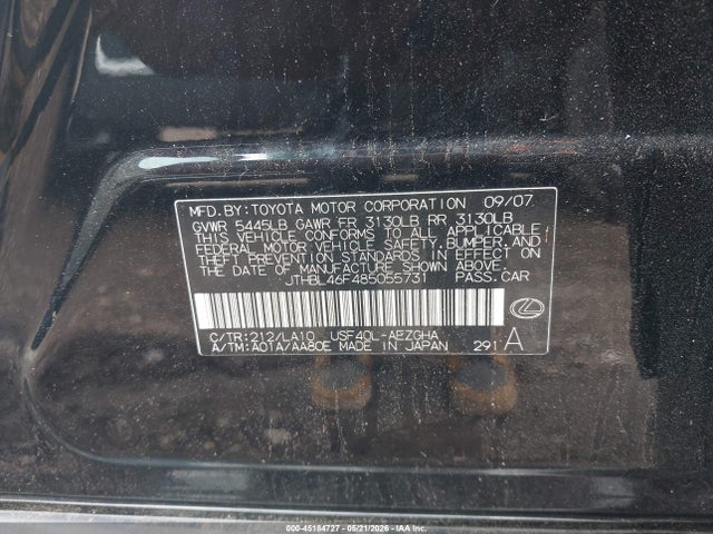 Aukcja sprzedaży 2008 Lexus Ls 460, vin: JTHBL46F485055731, numer aukcji: 45184727