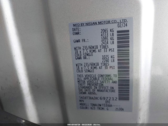5N1BT3BA3RC697212 Nissan Rogue Sv Fwd