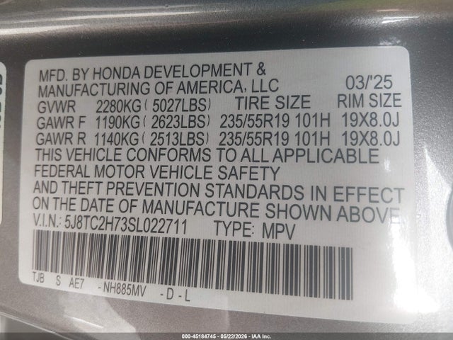 Продаж на аукціоні авто 2025 Acura Rdx Advance, vin: 5J8TC2H73SL022711, номер лоту: 45184745
