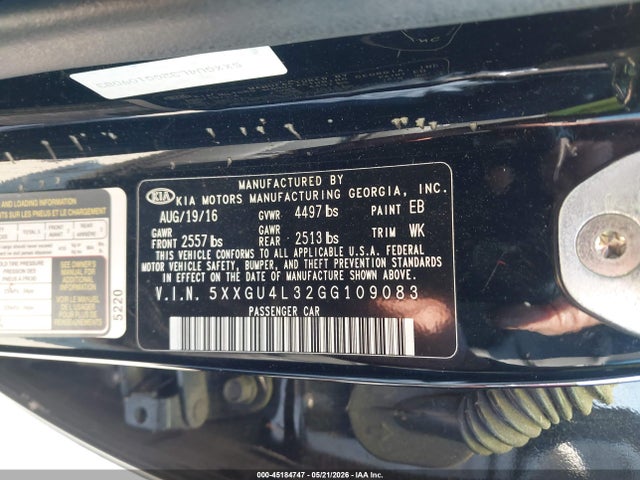 Продажа на аукционе авто 2016 Kia Optima Ex, vin: 5XXGU4L32GG109083, номер лота: 45184747