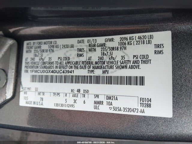 Продаж на аукціоні авто 2013 Ford Escape Se, vin: 1FMCU0GX4DUC43941, номер лоту: 45184789
