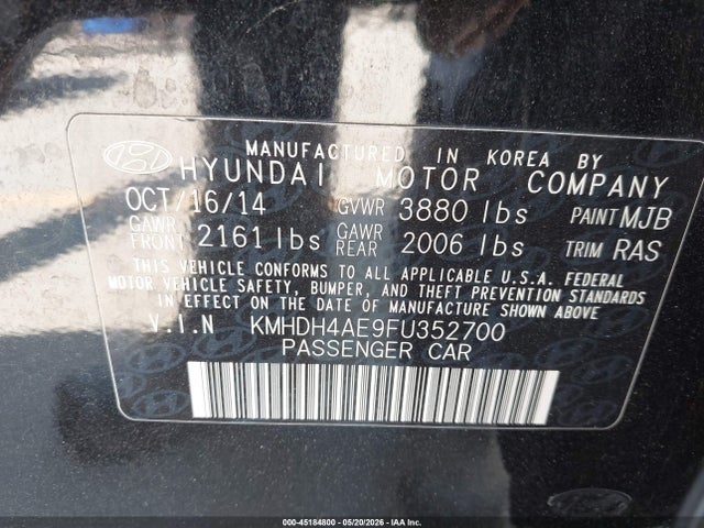 Hyundai ELANTRA SE 2015 KMHDH4AE9FU352700 Image 9