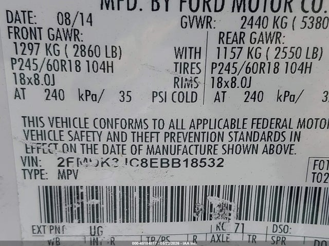 2FMDK3JC8EBB18532 Ford EDGE SEL