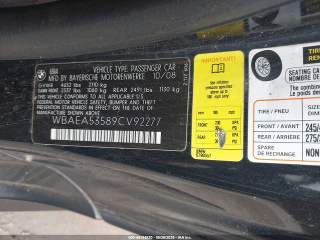 Aukcja sprzedaży 2009 Bmw 650i, vin: WBAEA53589CV92277, numer aukcji: 45184820