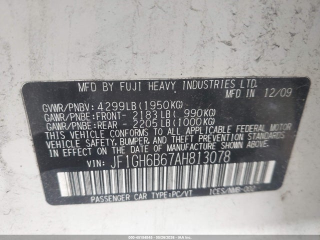 Продаж на аукціоні авто 2010 Subaru Impreza 2.5i Premium, vin: JF1GH6B67AH813078, номер лоту: 45184845