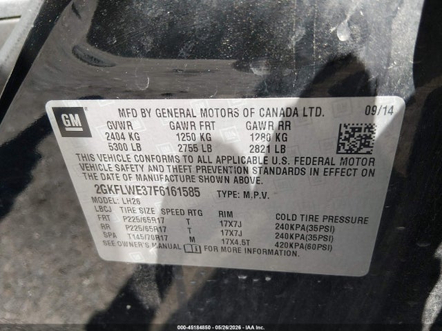 2015 Gmc Terrain Sle-2 მანქანა იყიდება აუქციონზე, vin: 2GKFLWE37F6161585, აუქციონის ნომერი: 45184850