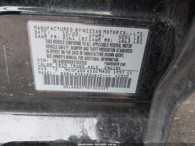 Aukcja sprzedaży 2022 Nissan Sentra Sr Xtronic Cvt, vin: 3N1AB8DV9NY303359, numer aukcji: 45184884