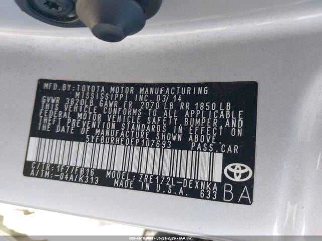 Toyota Corolla Le Plus 2014 5YFBURHE0EP107693 Image 9