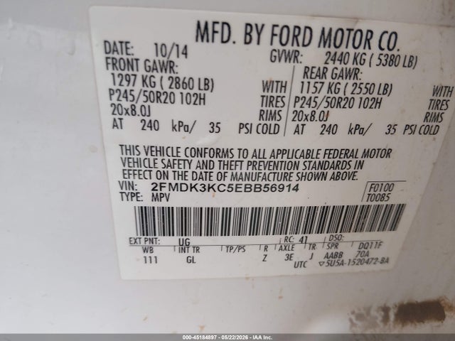 2FMDK3KC5EBB56914 Ford Edge Limited
