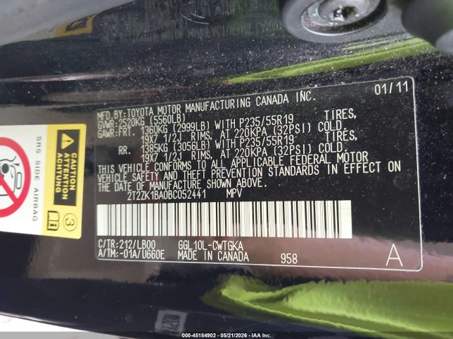 2011 Lexus Rx 350 მანქანა იყიდება აუქციონზე, vin: 2T2ZK1BA0BC052441, აუქციონის ნომერი: 45184902