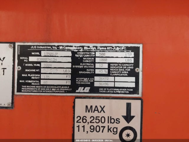 Продаж на аукціоні авто 2004 Jlg 1350sjp Boom Lift, vin: 300074134, номер лоту: 45184915