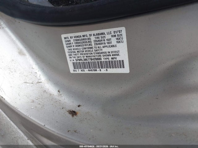 Aukcja sprzedaży 2007 Honda Odyssey Ex-l, vin: 5FNRL38677B428880, numer aukcji: 45184928