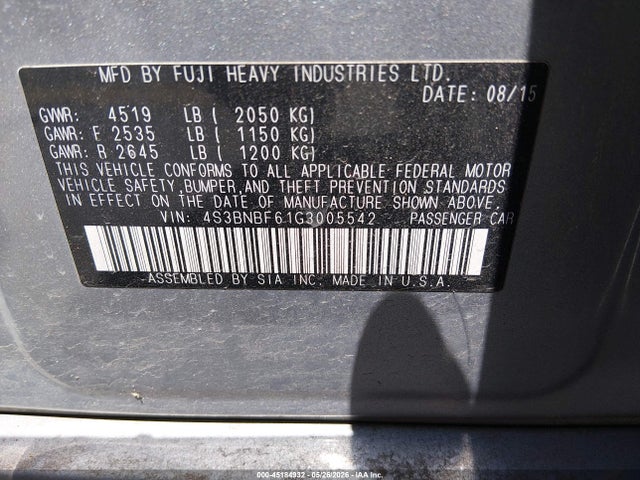 Subaru Legacy 2.5i Premium 2016 4S3BNBF61G3005542 Image 9