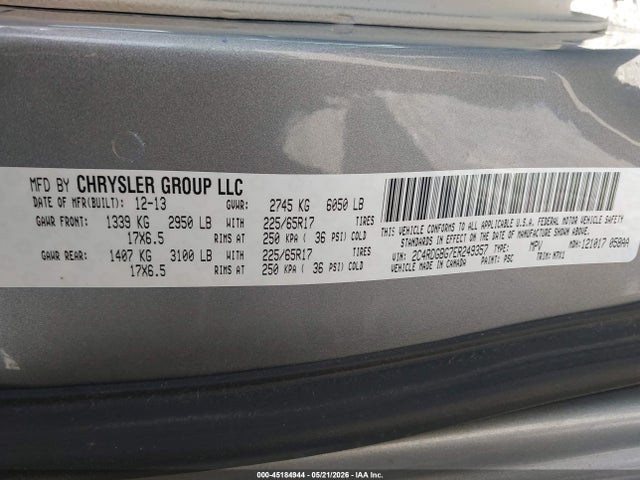 2014 Dodge Grand Caravan Se 30th Anniversary მანქანა იყიდება აუქციონზე, vin: 2C4RDGBG7ER249357, აუქციონის ნომერი: 45184944