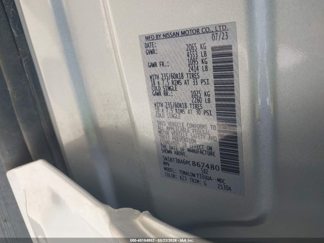 5N1BT3BA6PC867480 Nissan Rogue Sv Fwd