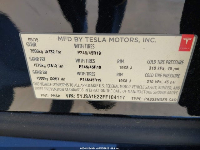 Tesla Model S 70d/85d/p85d 2015 5YJSA1E22FF104117 Image 9