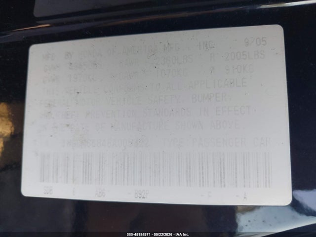 Продаж на аукціоні авто 2006 Honda Accord 3.0 Ex, vin: 1HGCM66846A005322, номер лоту: 45184971