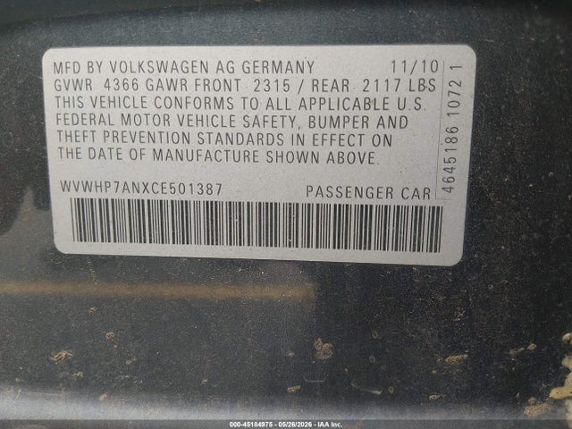 Продаж на аукціоні авто 2012 Volkswagen Cc Lux Plus, vin: WVWHP7ANXCE501387, номер лоту: 45184975