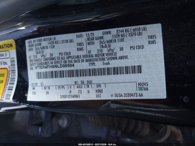 Продажа на аукционе авто 2022 Ford Ranger Xlt, vin: 1FTER4FH6NLD00504, номер лота: 45185013