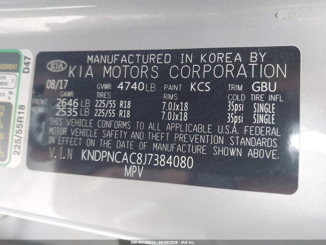 Aukcja sprzedaży 2018 Kia Sportage Ex, vin: KNDPNCAC8J7384080, numer aukcji: 45185014