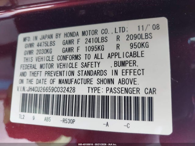 Продаж на аукціоні авто 2009 Acura Tsx, vin: JH4CU26659C032428, номер лоту: 45185016