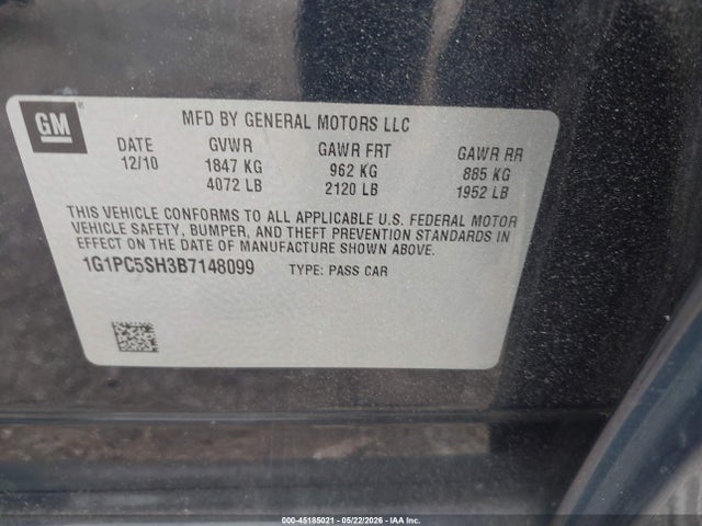 Продажа на аукционе авто 2011 Chevrolet Cruze Ls, vin: 1G1PC5SH3B7148099, номер лота: 45185021
