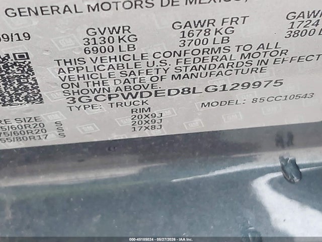3GCPWDED8LG129975 Chevrolet Silverado 1500 2wd Short Bed Rst