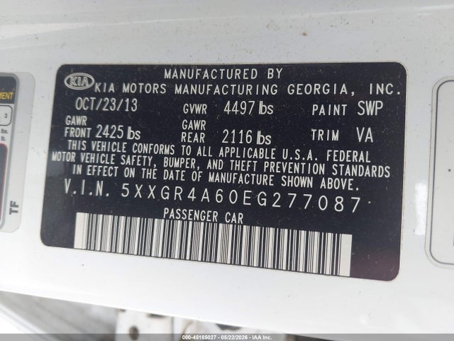 Продаж на аукціоні авто 2014 Kia Optima Sxl Turbo, vin: 5XXGR4A60EG277087, номер лоту: 45185027