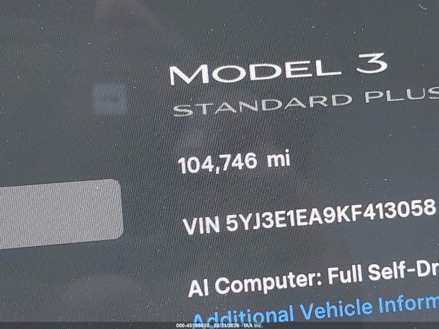 Продаж на аукціоні авто 2019 Tesla Model 3 Long Range/mid Range/standard Range/standard Range Plus, vin: 5YJ3E1EA9KF413058, номер лоту: 45185038