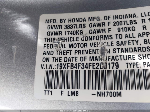 Honda CIVIC HYBRID 2015 19XFB4F34FE200179 Image 9