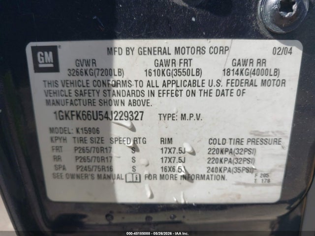 Продажа на аукционе авто 2004 Gmc Yukon Xl 1500 Denali, vin: 1GKFK66U54J229327, номер лота: 45185088